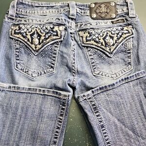 Miss Me Women's Light Blue Boot Cut Jeans with Embellished Pockets